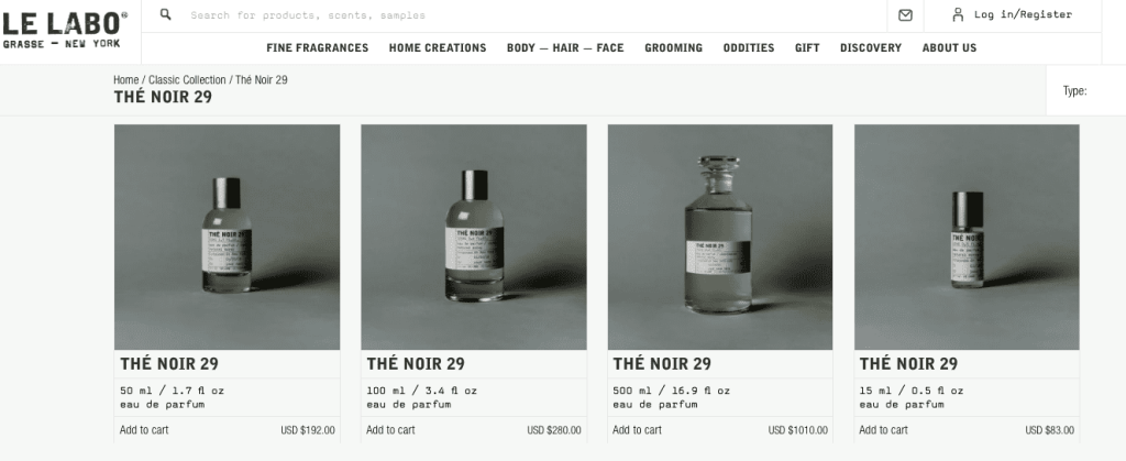 Perfume bottle design in varying sizes