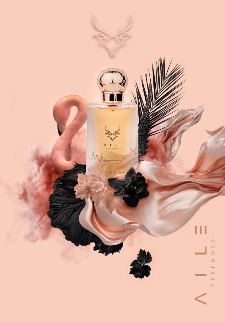 Logo and branding design for a pink perfume product