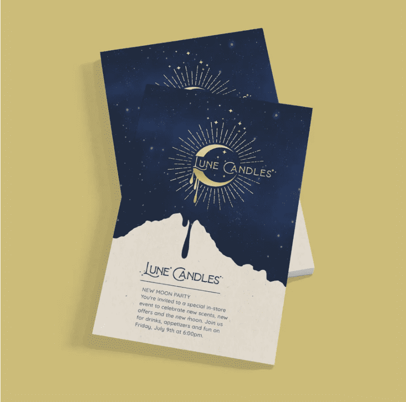 Lune Candles brand custom flyer design