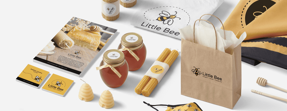 Branded postcard for a bee wax and honey brand