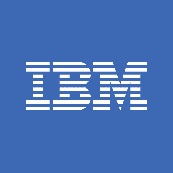 IBM lettermark logo in the classic blue and white colorway