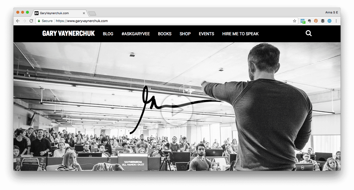 Personal brand example: Screenshot of Gary Vaynerchuk&rsquo;s website