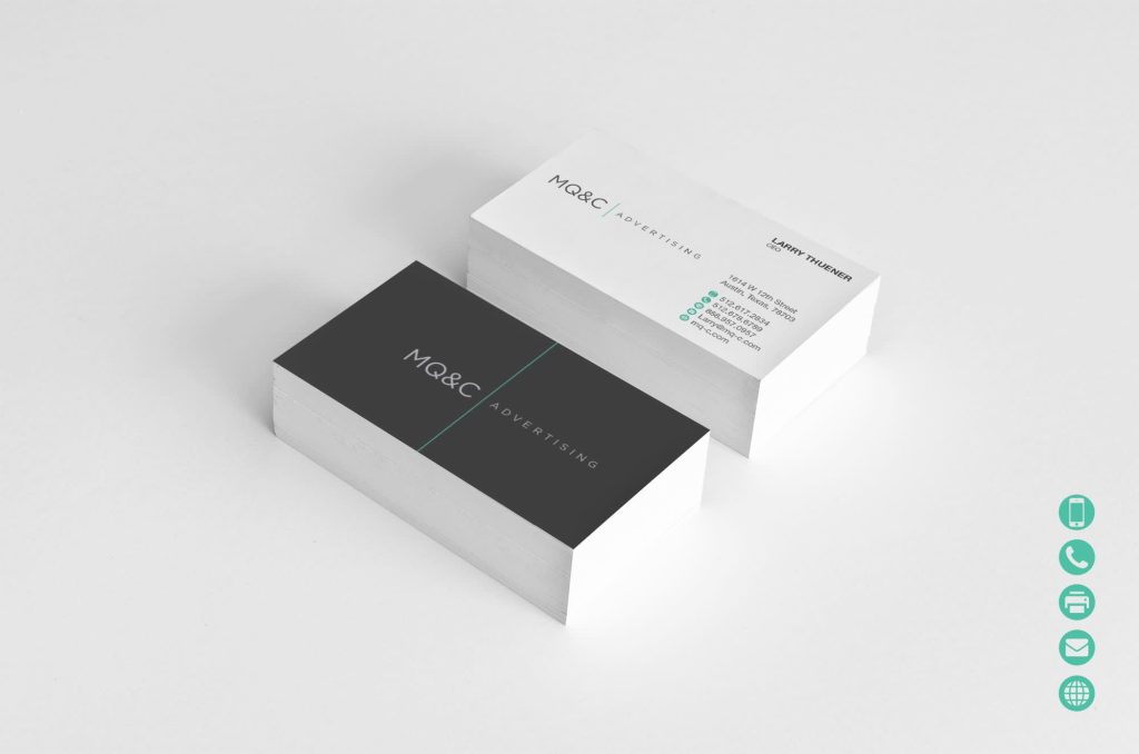 Brand messaging in business card design.