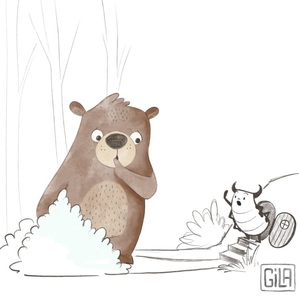 bear talking to bug illustration