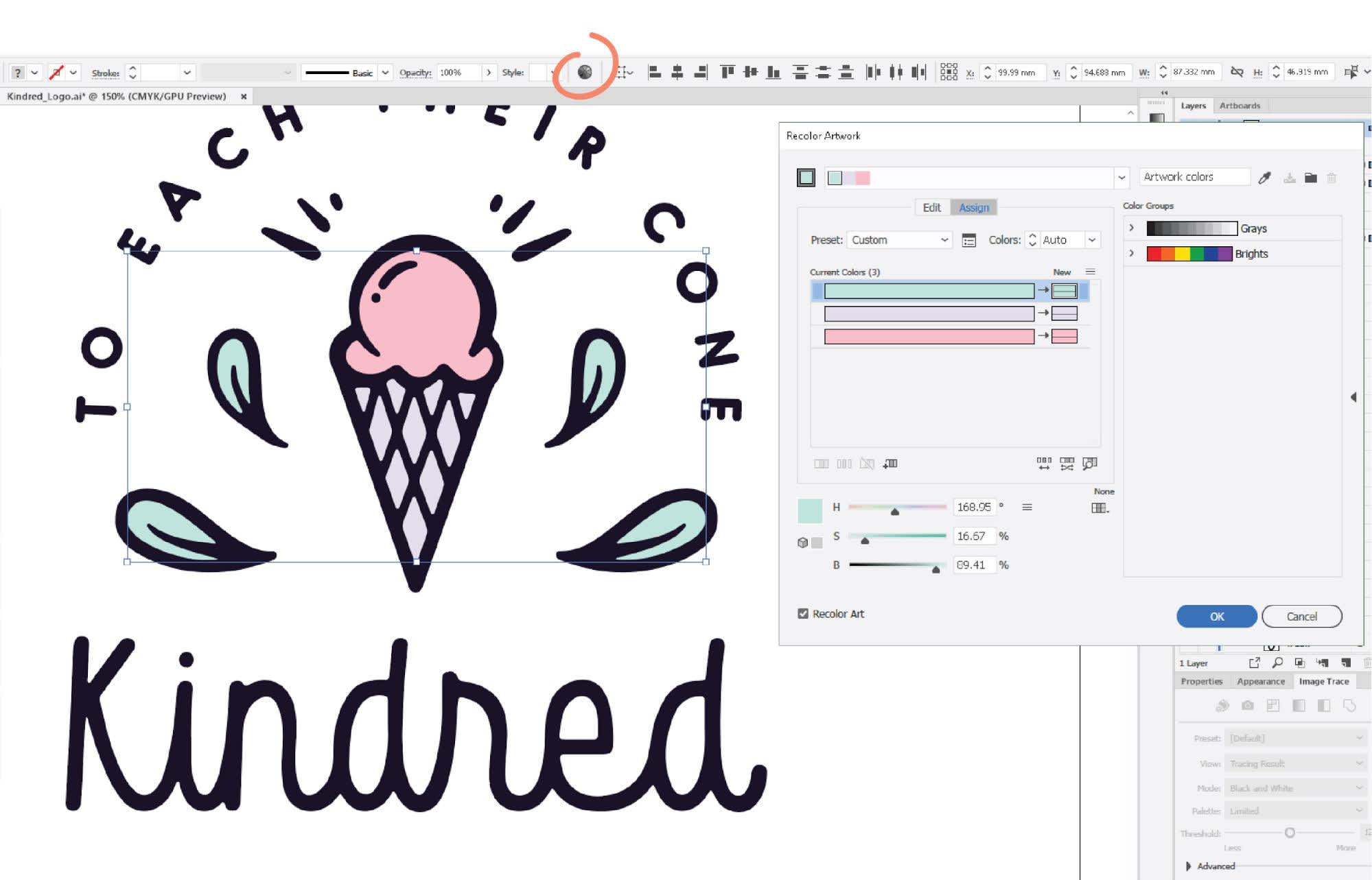 How to create a logo in Illustrator and add color to the design