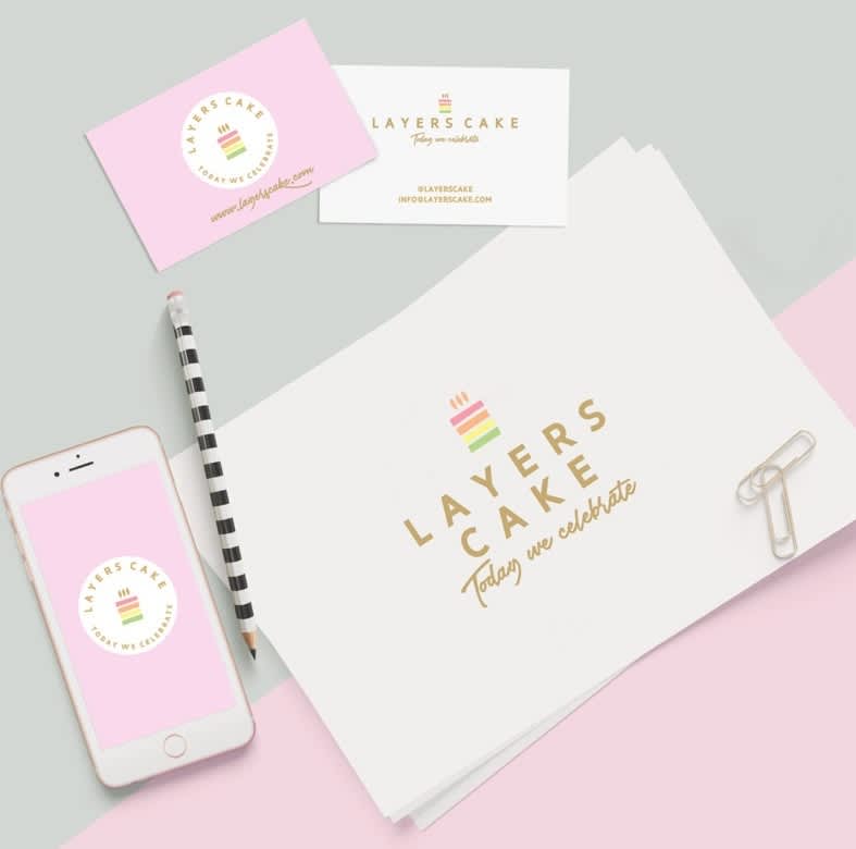 variations of a multicolored logo for a cake business