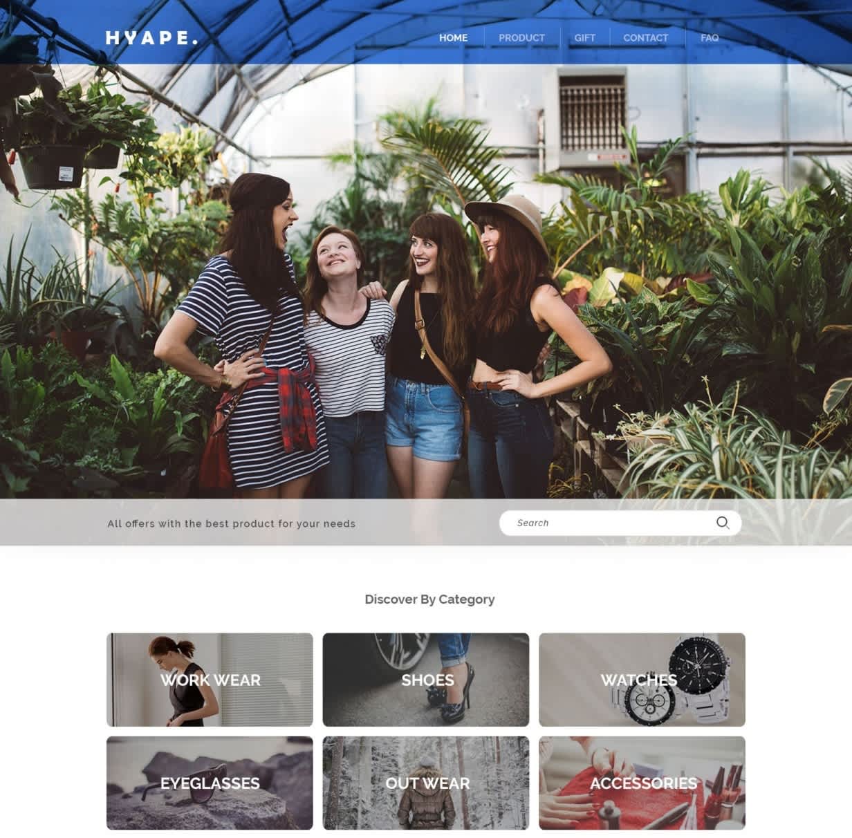 photo-heavy ecommerce website with a blue header