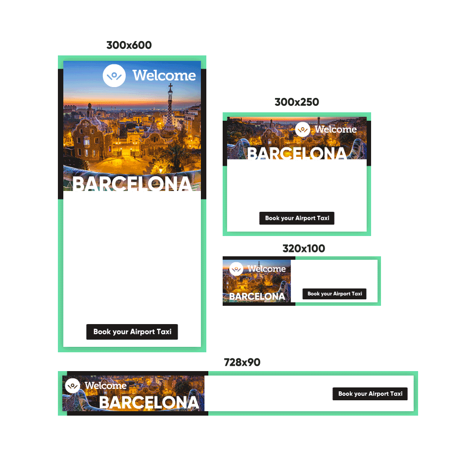 Animated banner ad designs at different sizes for a travel company