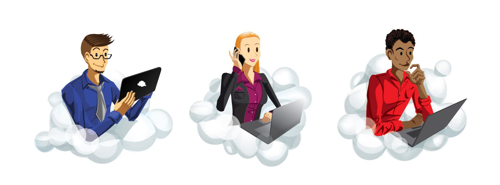 three people working on laptops in the cloud