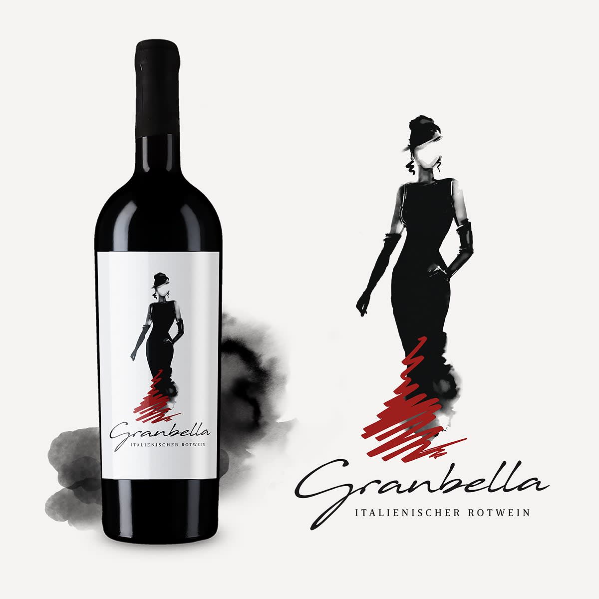 minimalist wine label featuring an illustration of a woman