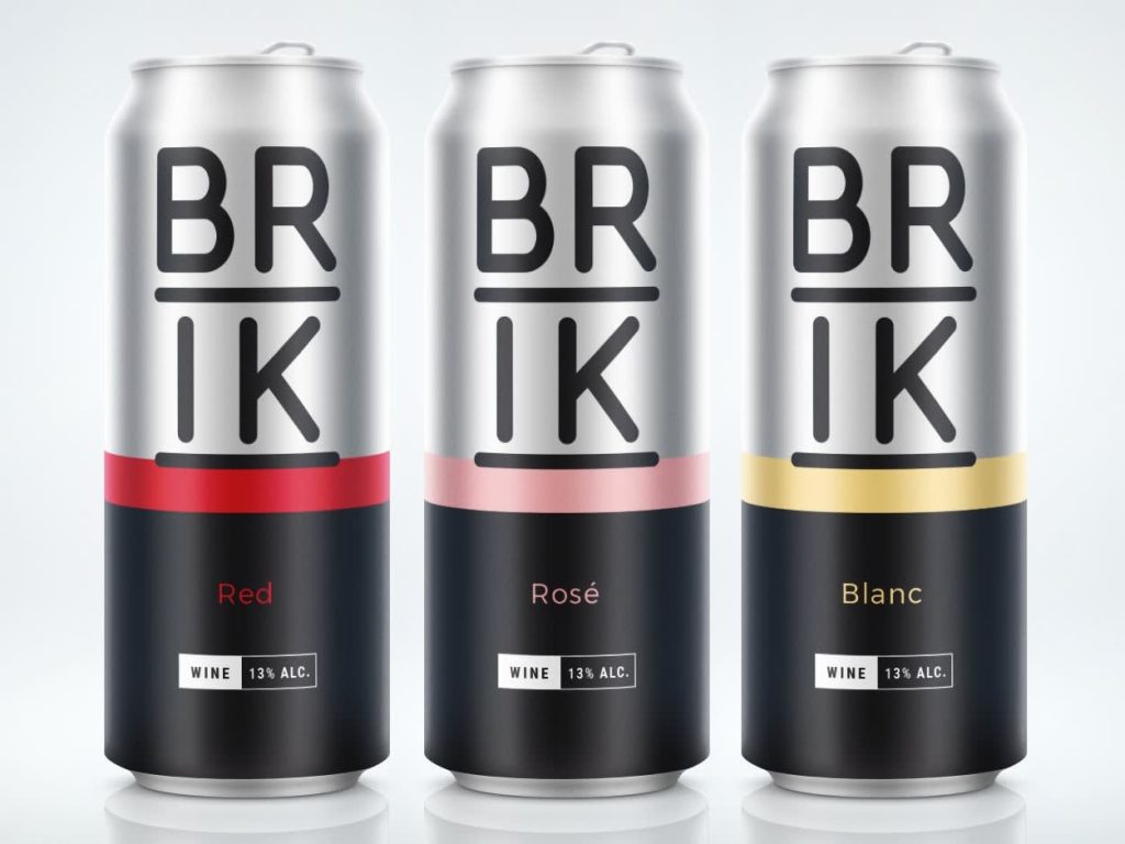 three wine cans side by side, each a different varietal