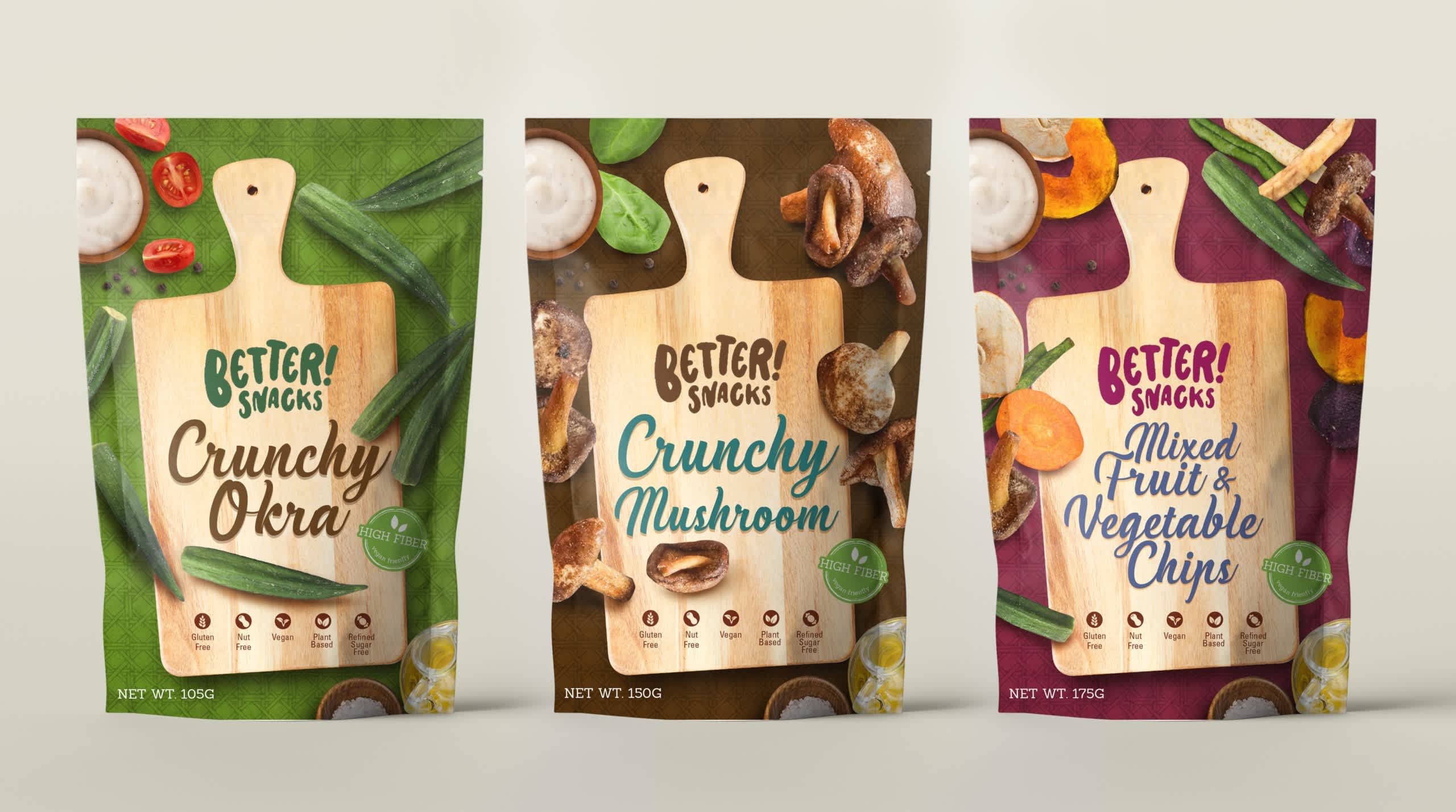 Better! Snacks in Okra, mushroom and fruit & veg flavours