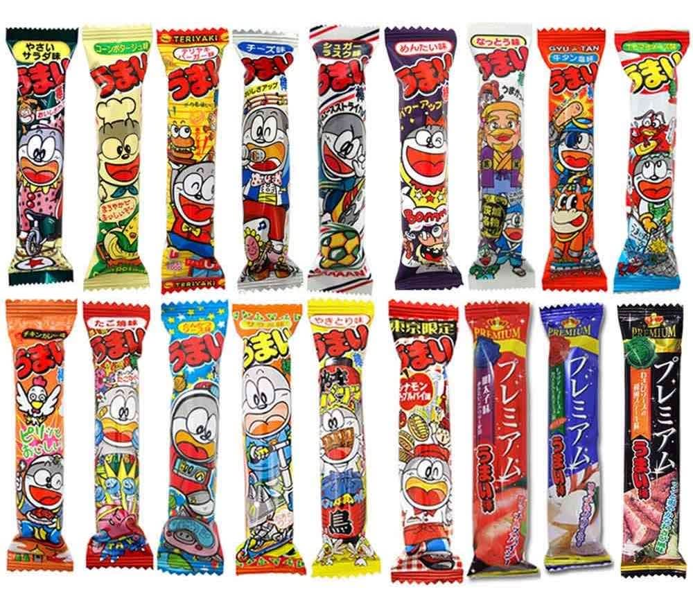 A selection of Umaibo snacks