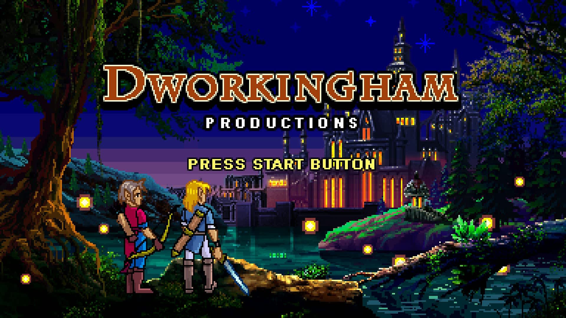 Pixel art retro video game start screen illustration