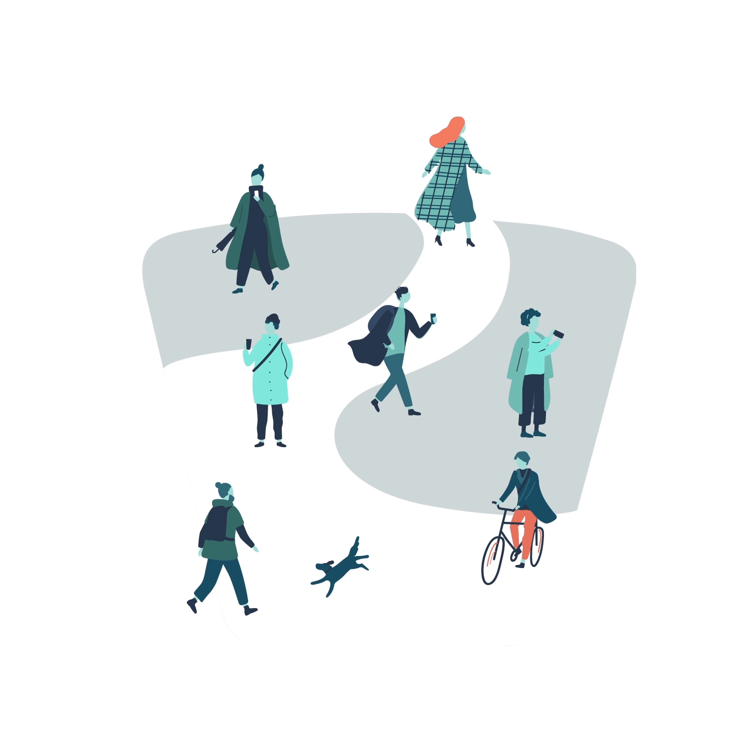 Animated illustration of various people in a natural setting