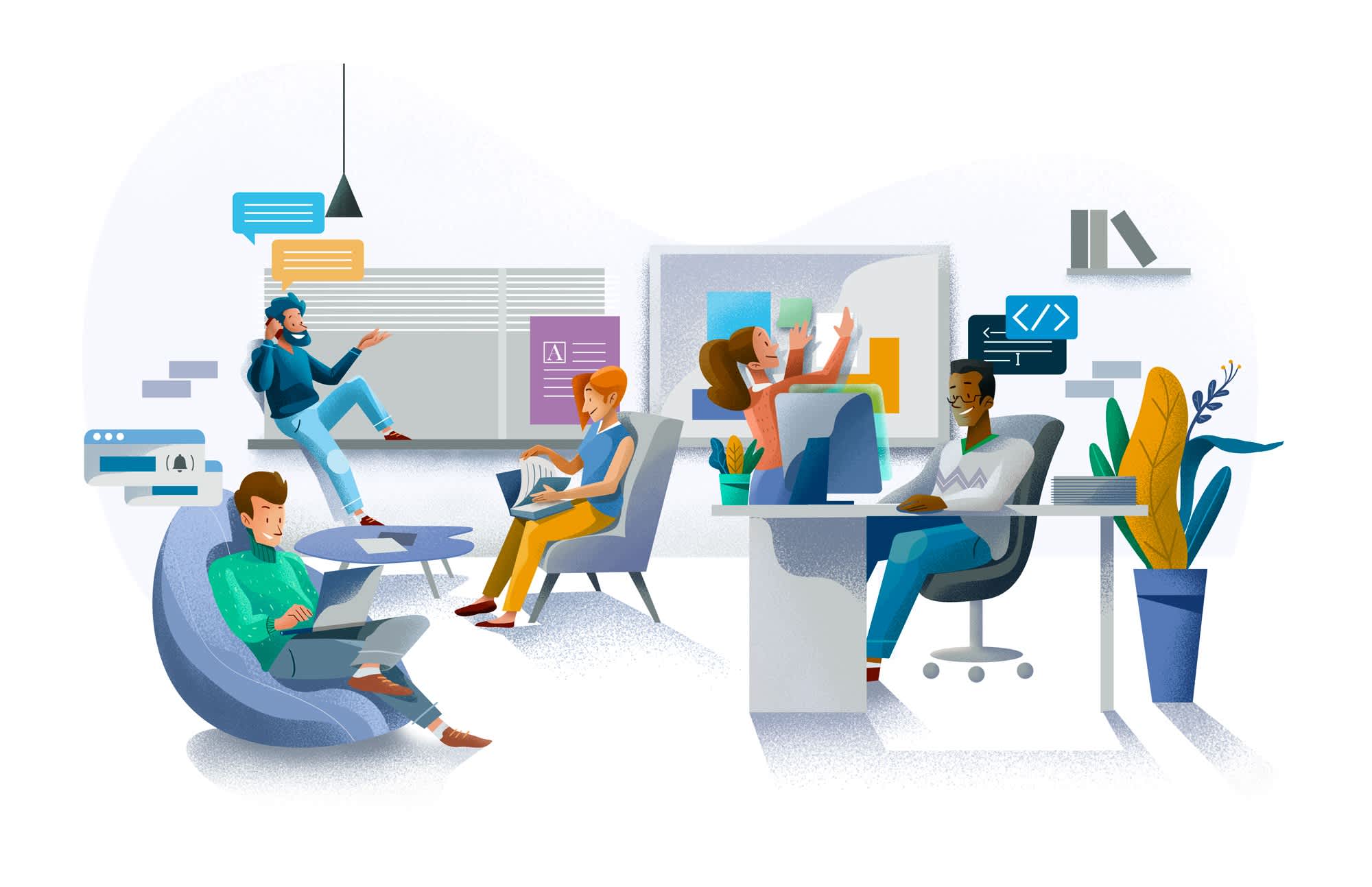 Illustration of office employees at work