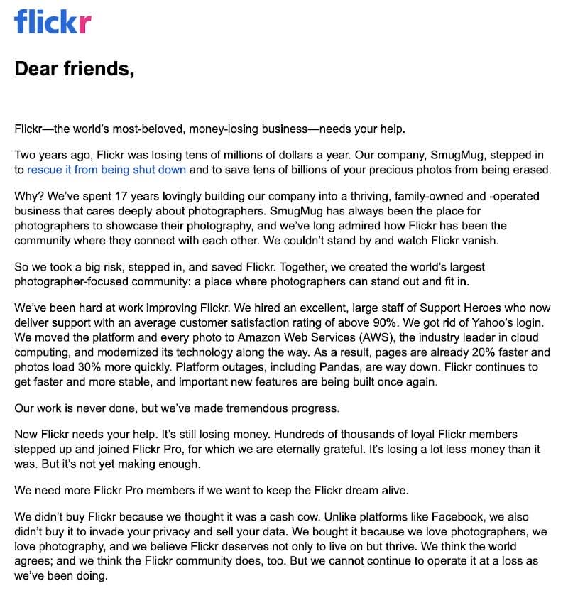 Flickr CEO&rsquo;s plea for help sent in a newsletter