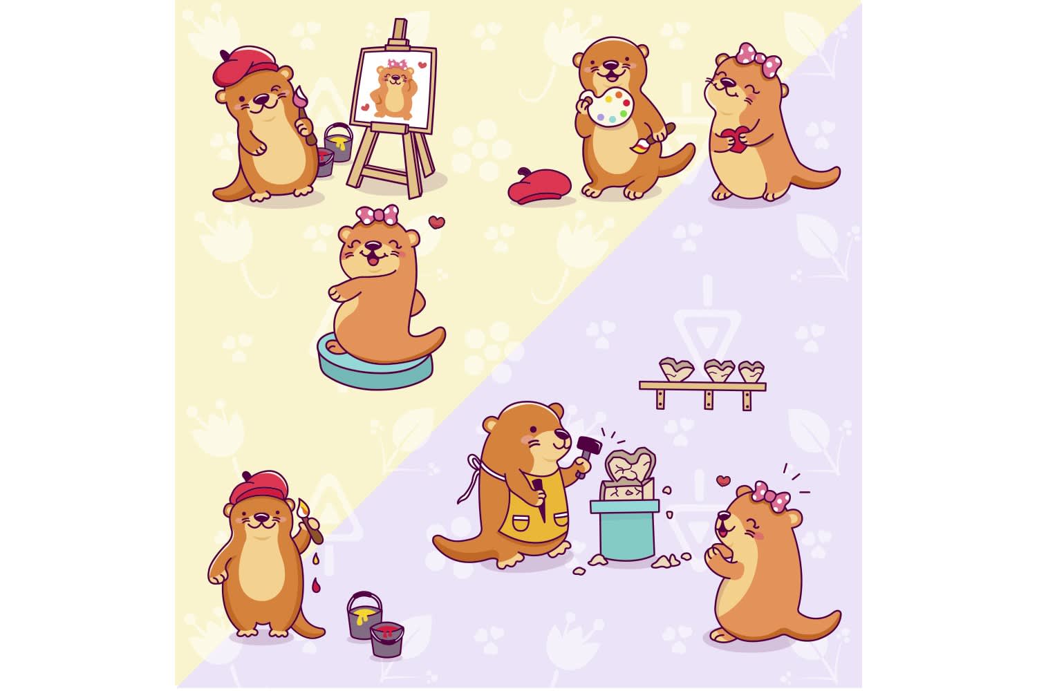 Otter mascots for an art brand