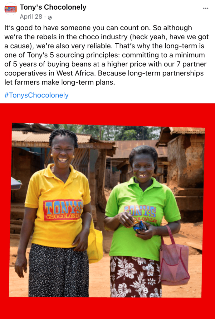 Facebook post for TonysChocolonely US