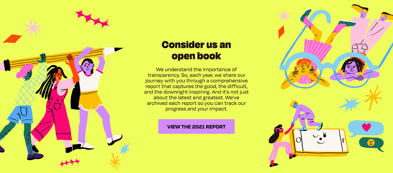 illustrations of people drawing to decorate their annual report