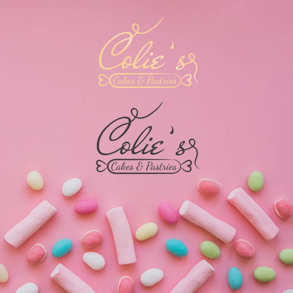 candy shop logo and sprinkles against a pink background