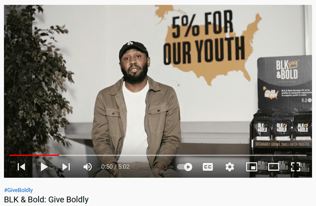 Screenshot of BLK & Bold&rsquo;s YouTube content for its Give Boldly campaign