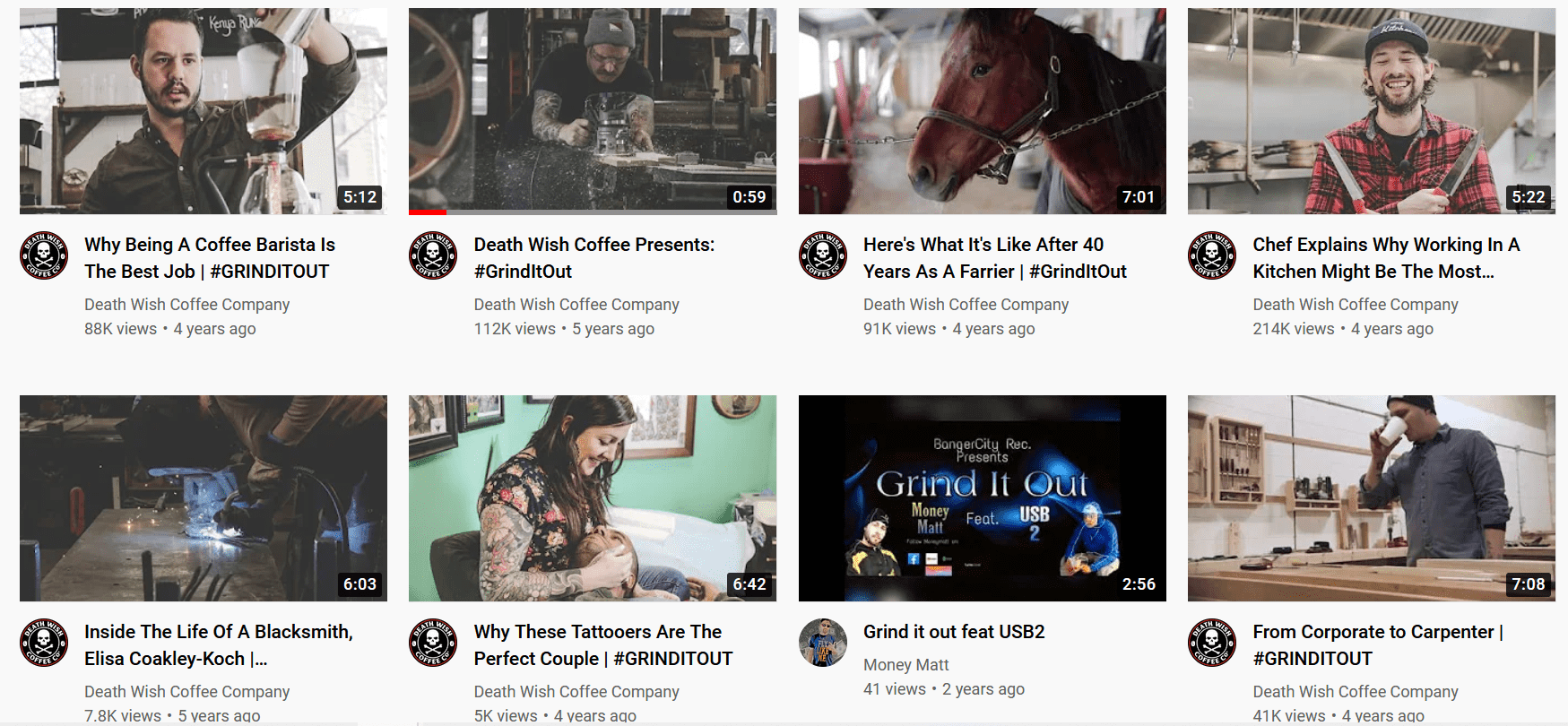 A screenshot of Death Wish Coffee&rsquo;s YouTube channel