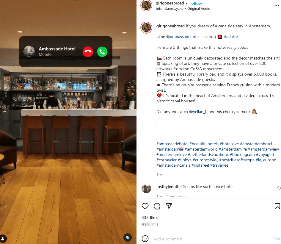 A screenshot of a hotel tour reel