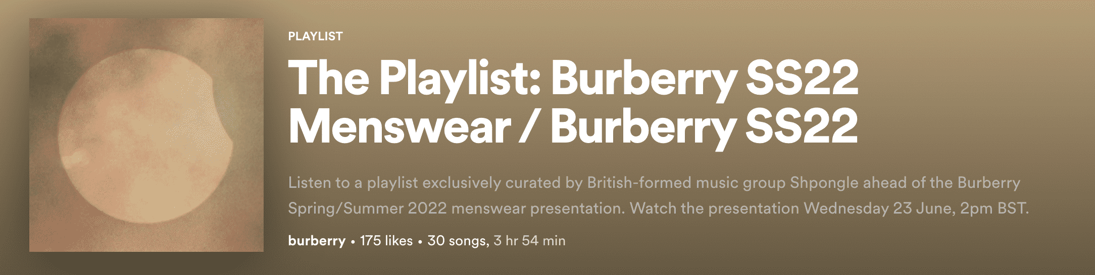 A playlist cover that says &lsquo;The Playlist: Burberry SS22 Menswear/Burberry SS22
