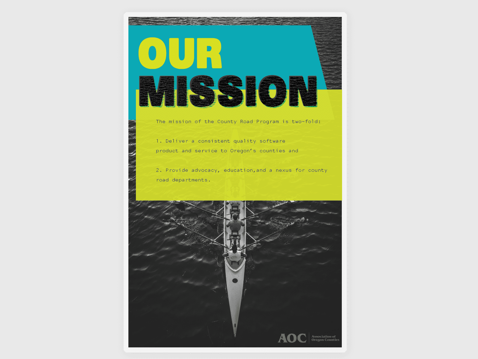 three posters, each detailing part of a brand&rsquo;s mission statement