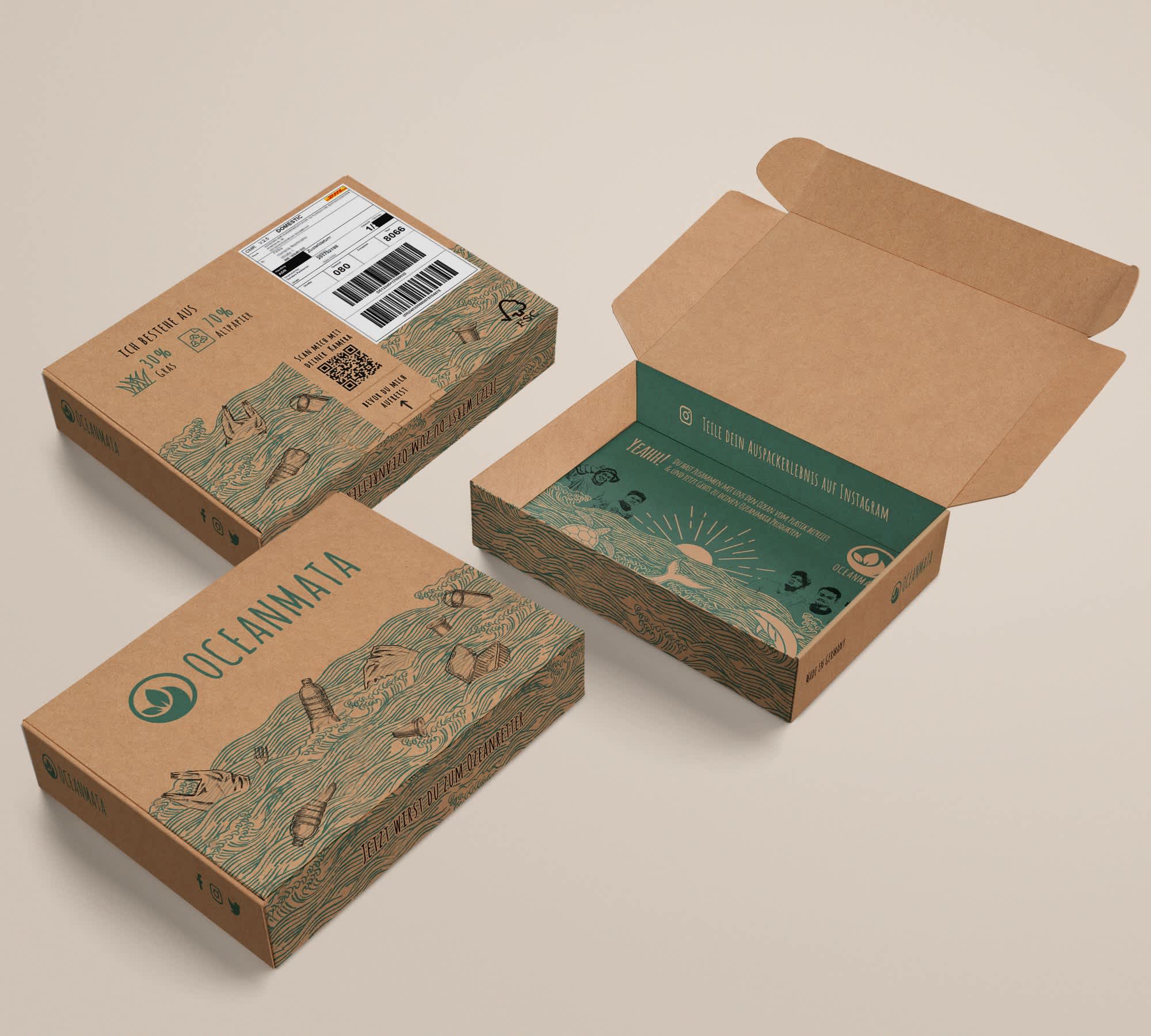 Custom shipping package design for an environmental brand