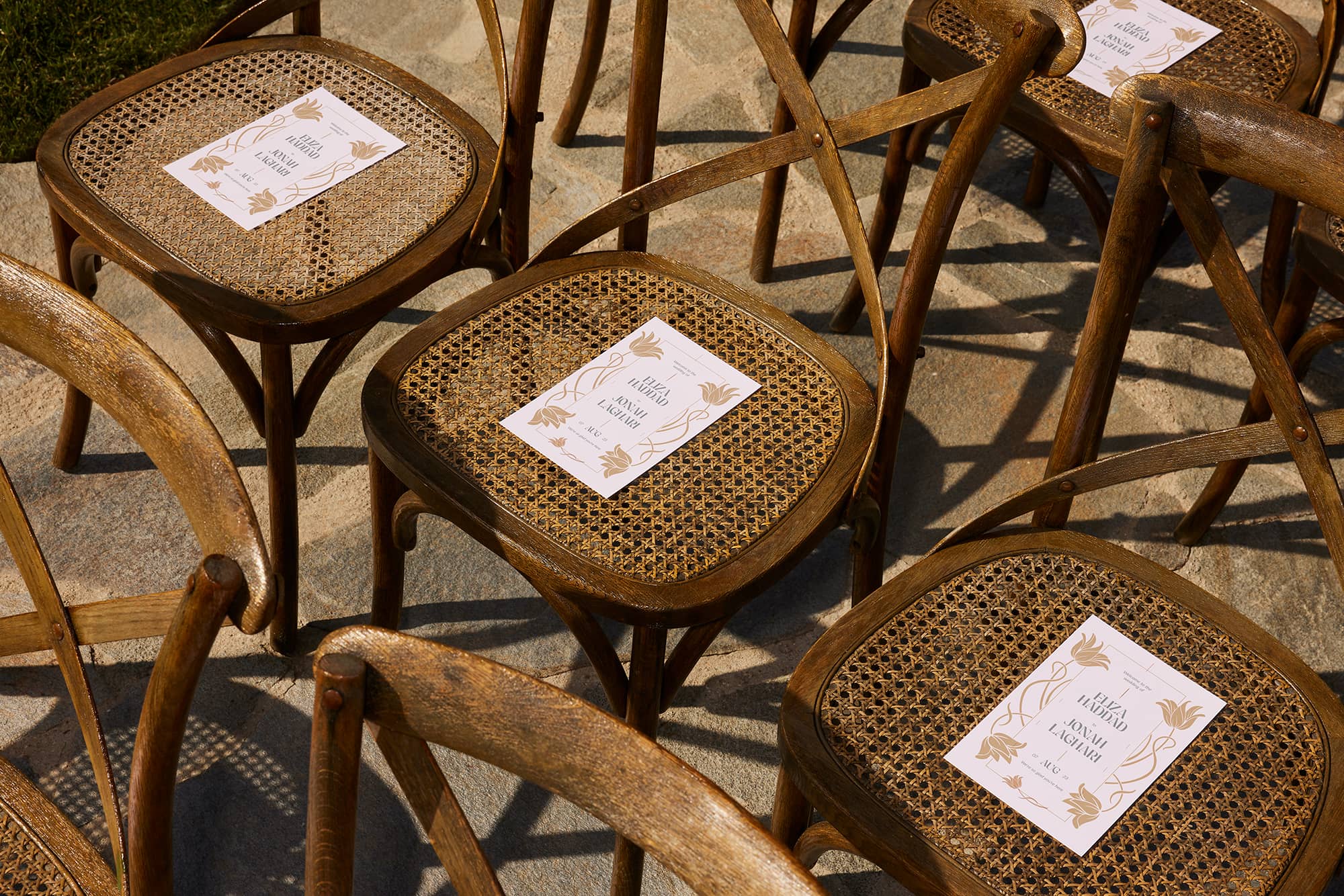 Wedding invitation placed on a chair