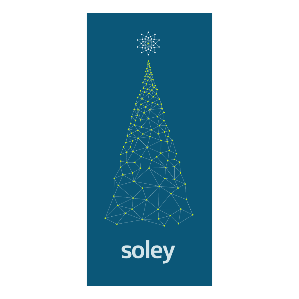 Custom holiday cards: a tree created from network connects for a network brand