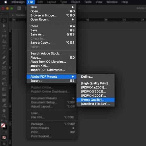 Screenshot showing how to change the color space in InDesign