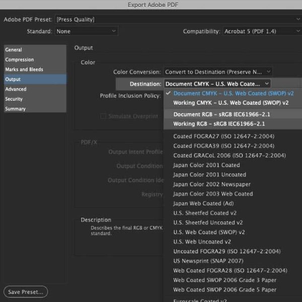 Screenshot showing how to convert the color mode in InDesign