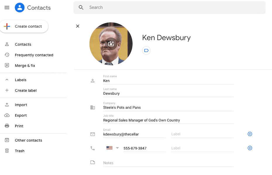 A vCard or VCF made with Google Contacts