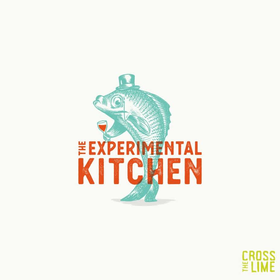 Illustrated neon fish logo