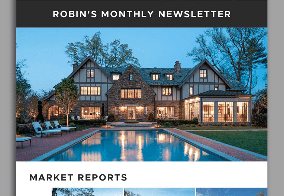 Digital marketing materials: email newsletter for a realtor featuring large photos