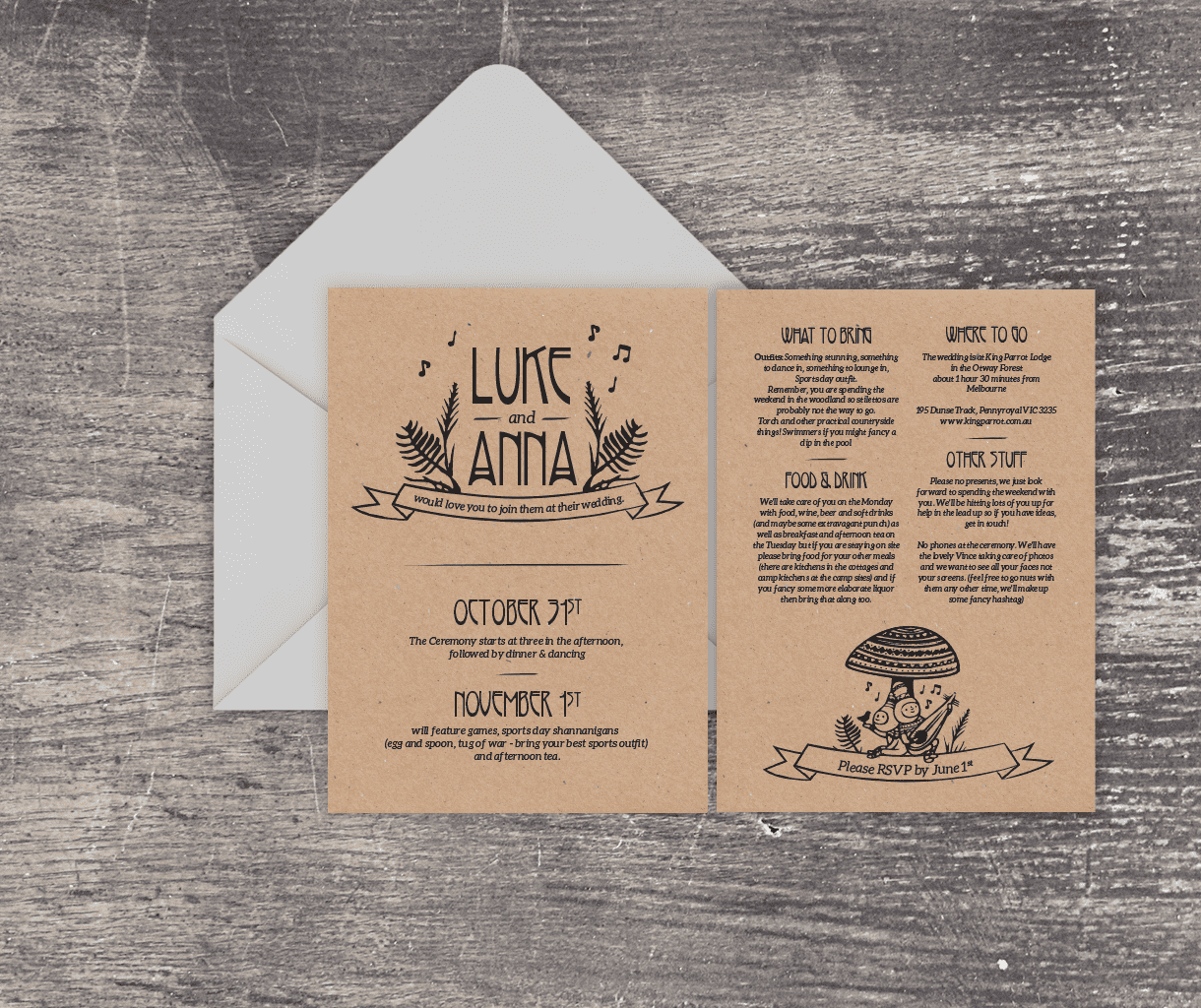 Wedding invitation idea: use kraft paper for an eco-friendly option
