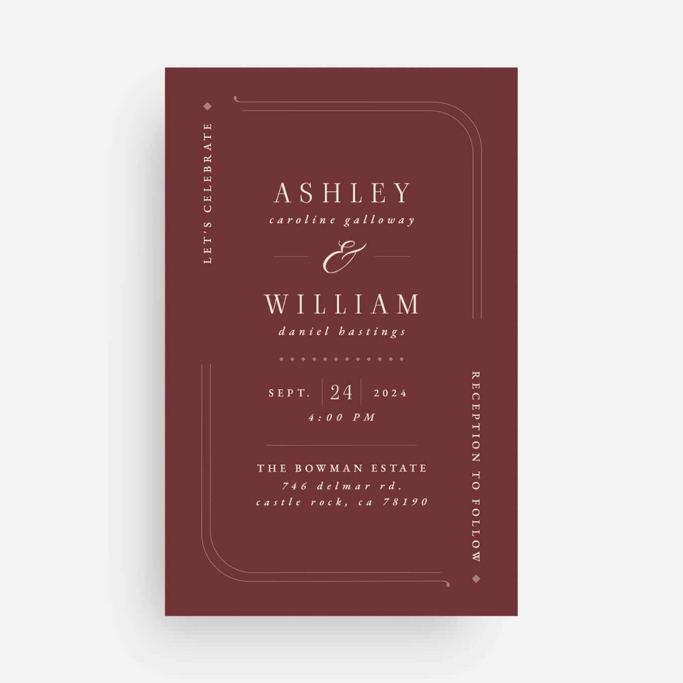 A wedding invitation design that uses Serif fonts