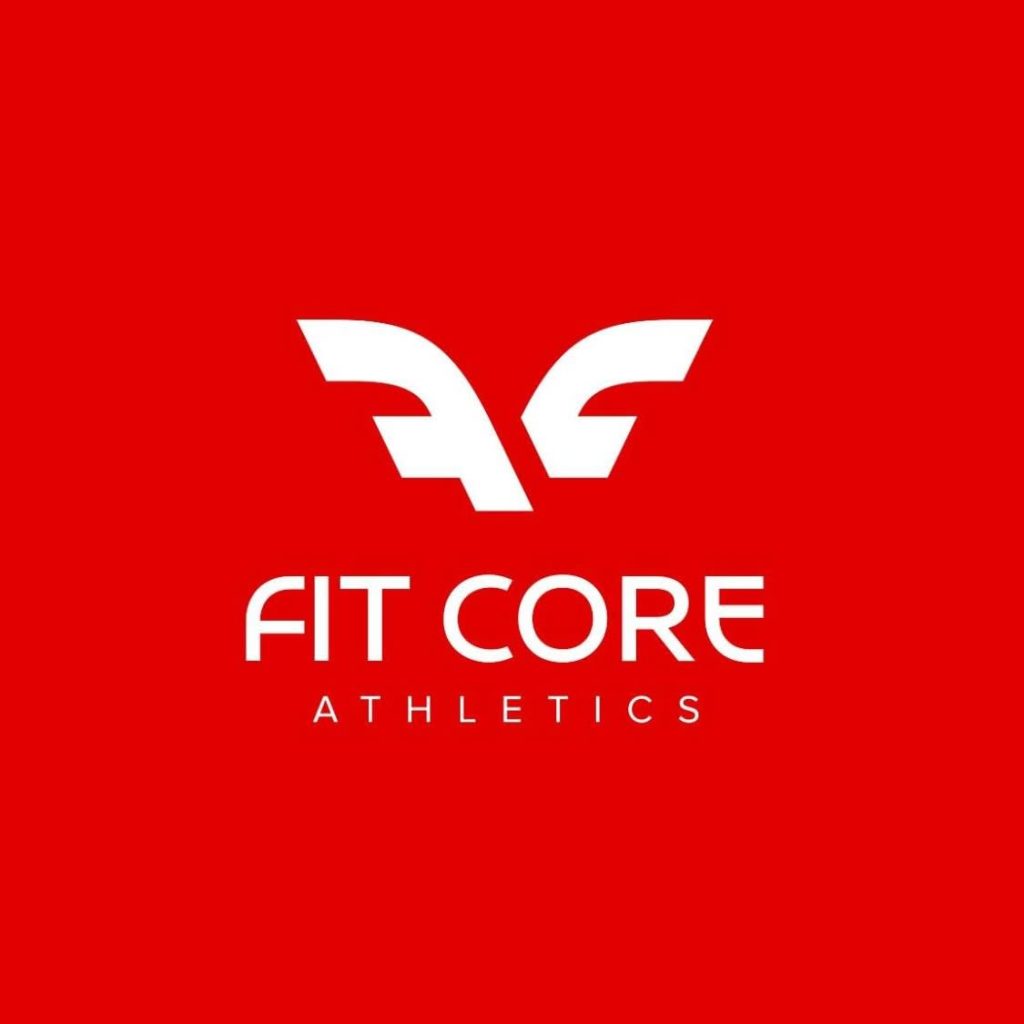 Sportswear logo in white with a red background
