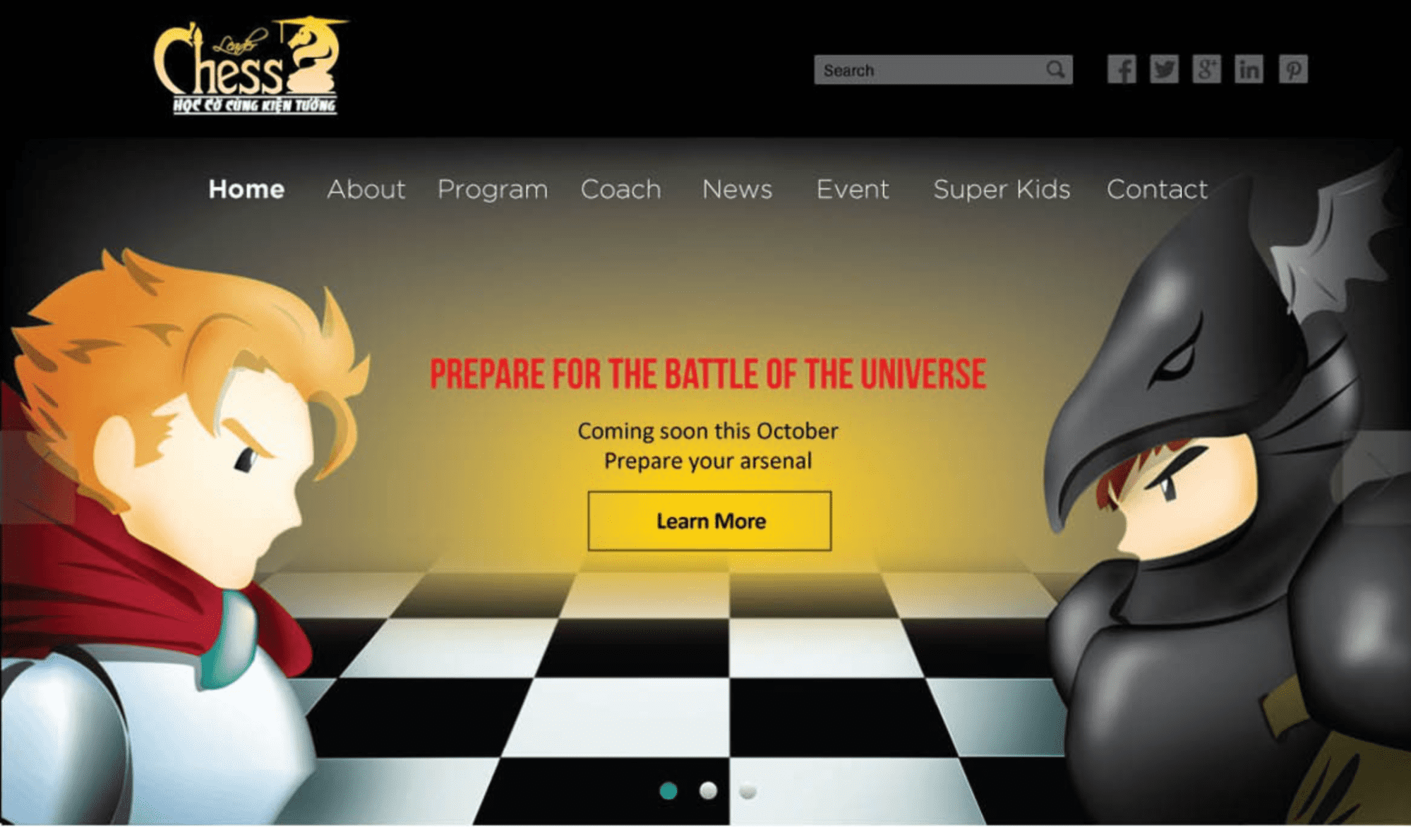 Illustrated design for a website offering chess education for kids