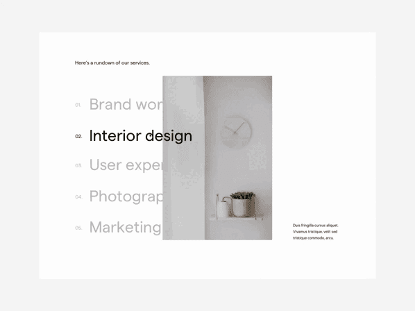 A maxed-out menu with a minimalist aesthetic