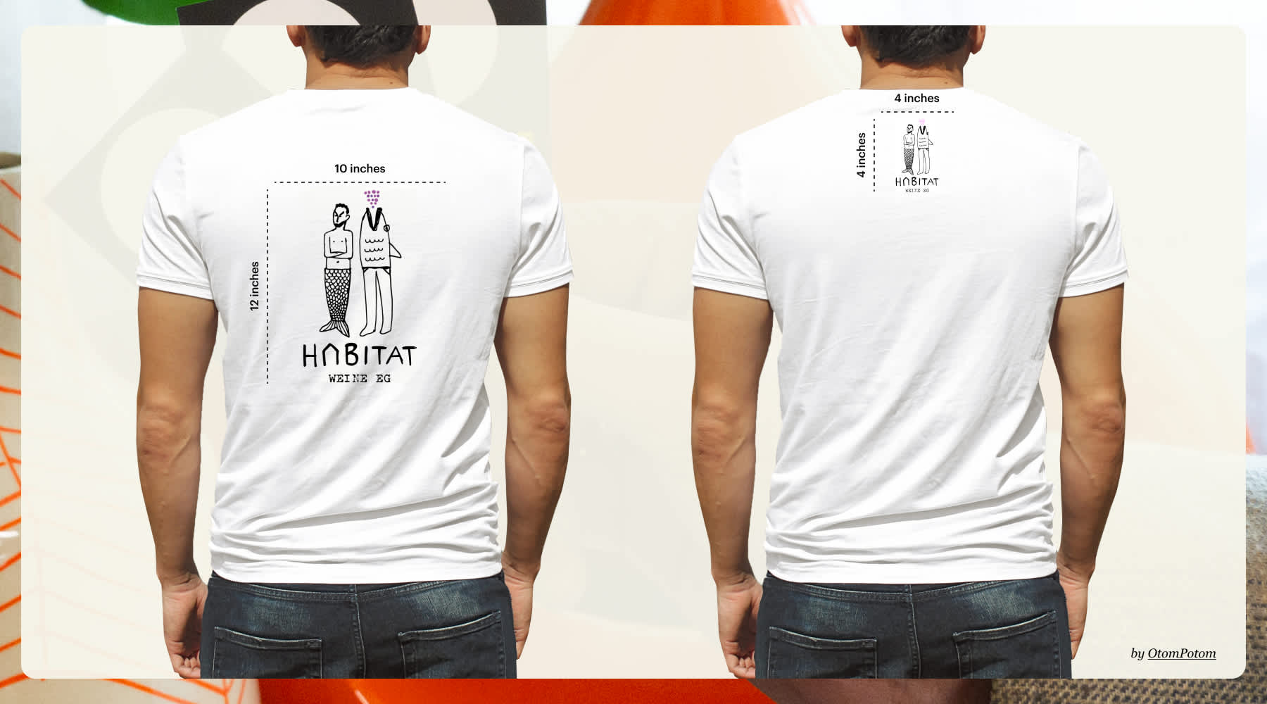 back-facing t-shirt design with dimensions