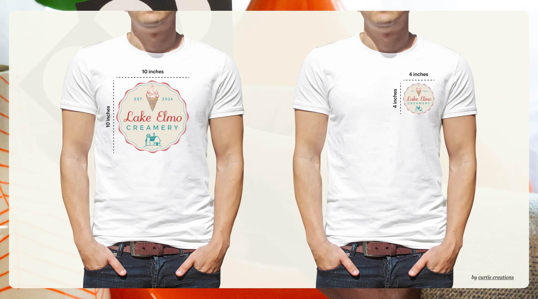 front-facing t-shirt design with dimensions