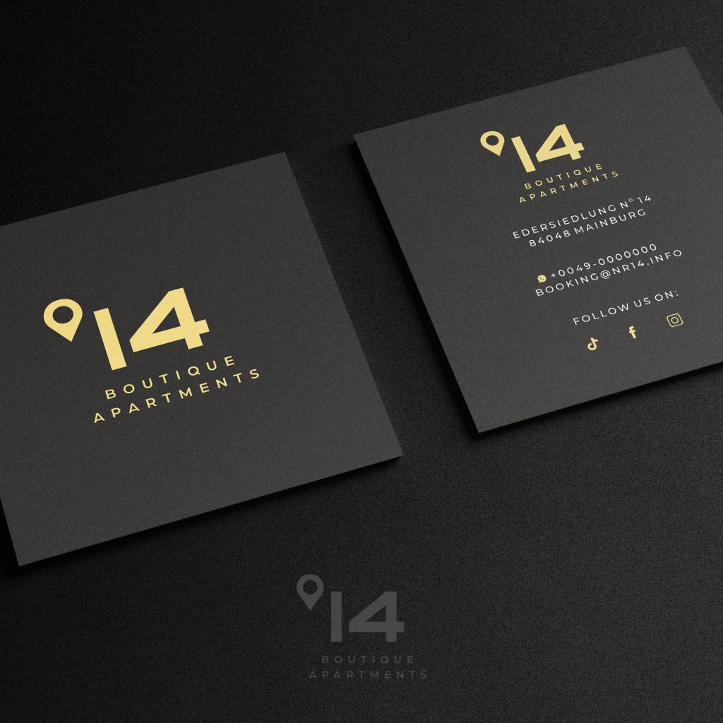 Business card design for boutique apartments that uses the principles of visual hierarchy