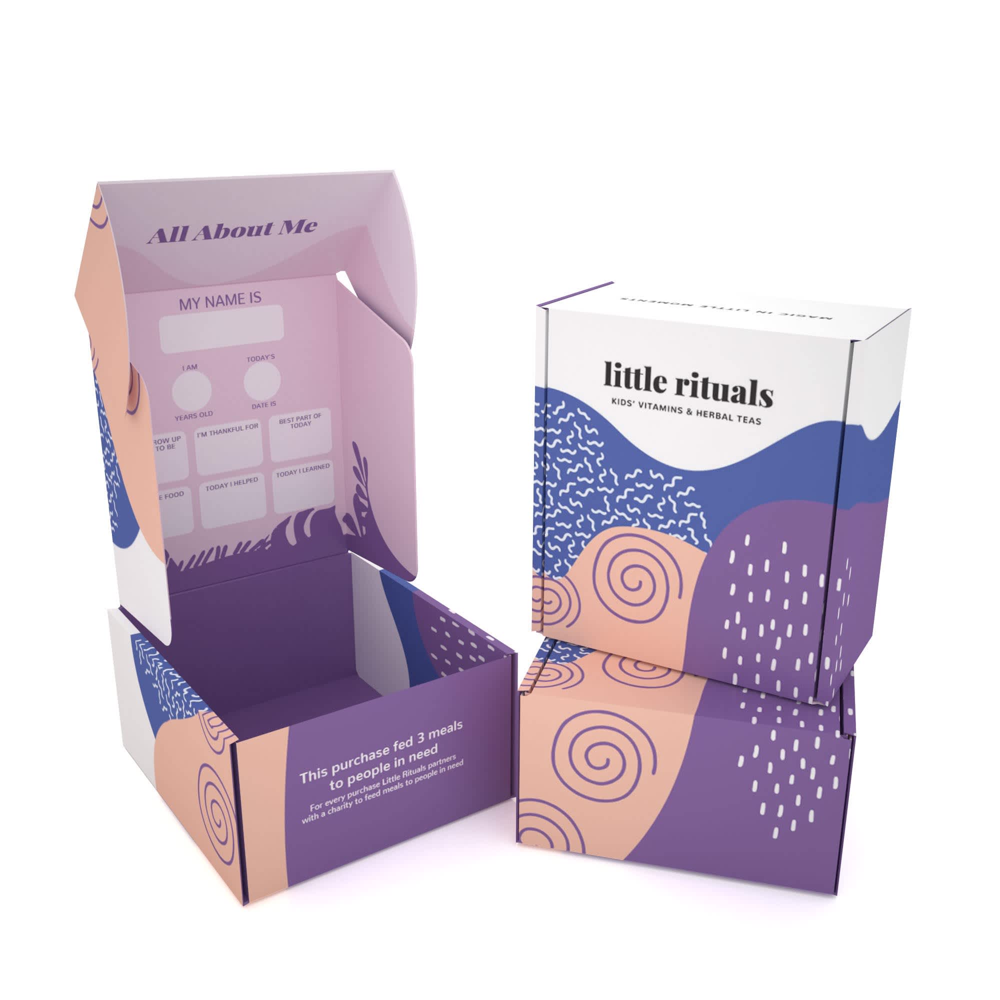Kids vitamins and teas box packaging