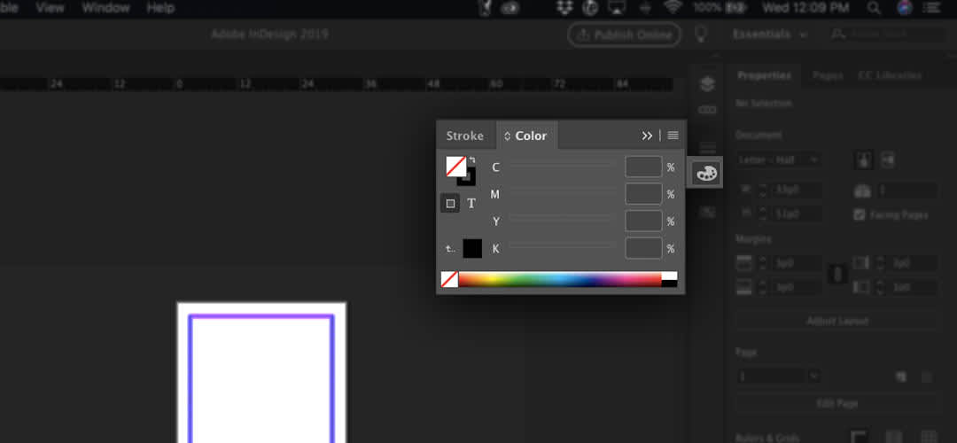 Screenshot showing how to check the color mode in InDesign