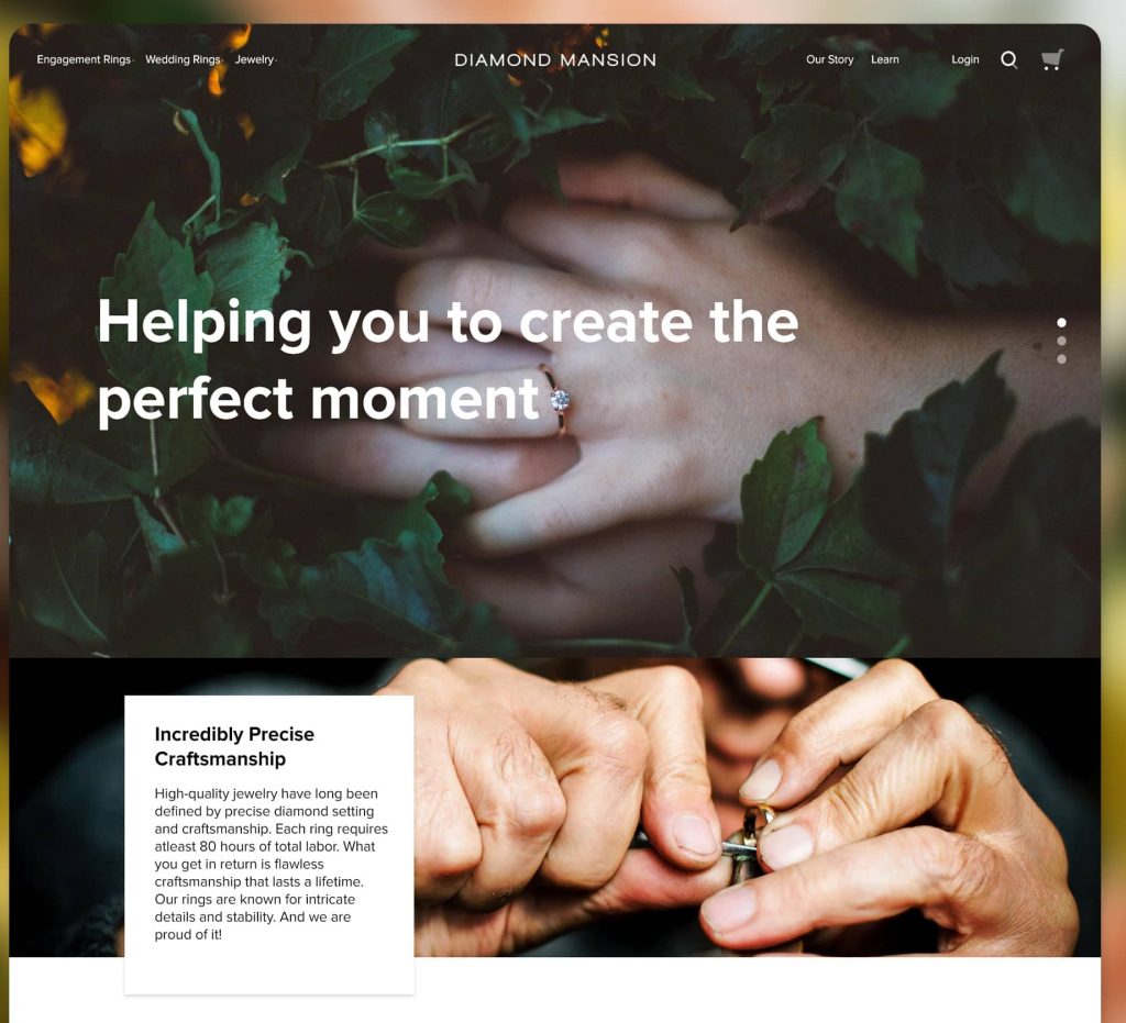 concept for a wedding jewelry website