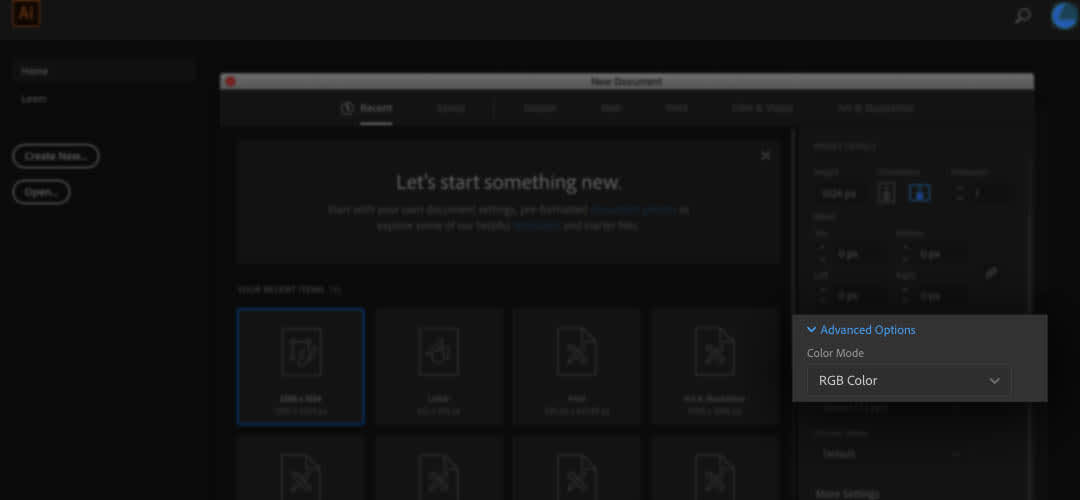 Screenshot showing how to set the color mode in Illustrator